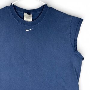 Vintage Nike Silver Tag Center Swoosh Tank Sleeveless Shirt Mens Large Blue
